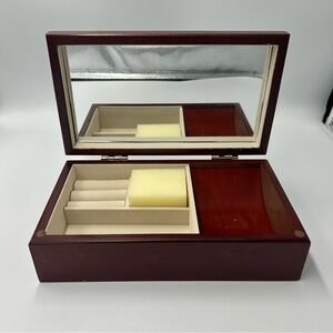 Always & Forever Mahogany Wooden Jewelry Chest with Floral Inlay & Mirror